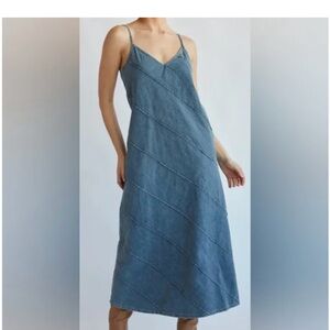 Blue Sleeveless Spaghetti Strap Midi Sundress